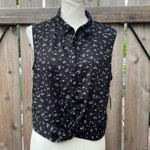 Sleeveless Top Crop Shirt Floral Print Size XL